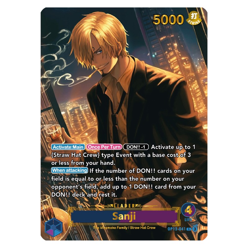 Sanji OP12 – Leader Card – Custom One Piece Proxy – Gold & Silver Foil – Double-Sided Majestic Design – Series 3